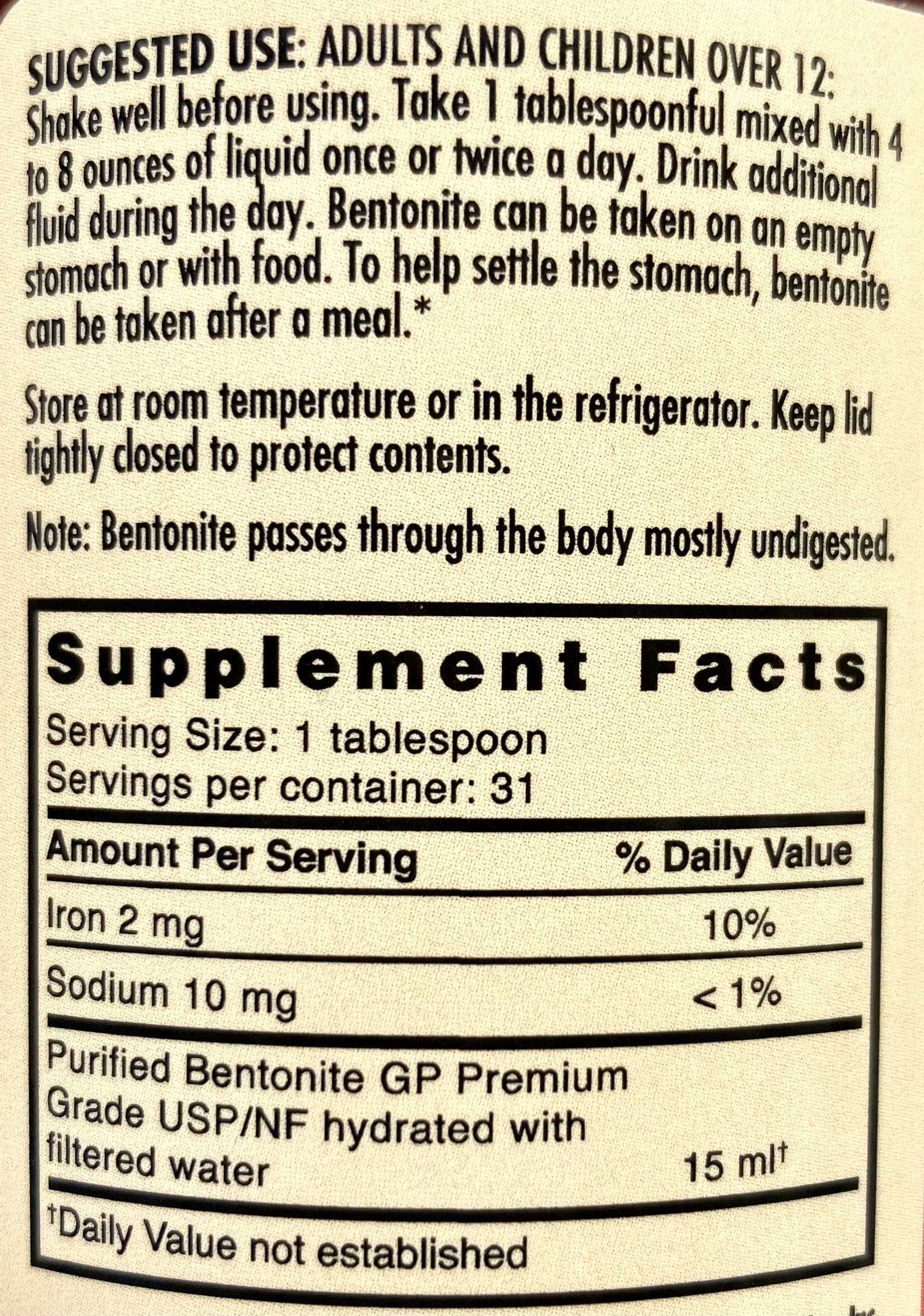 Bentonite ingredients